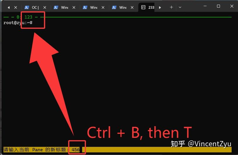 tmux 修改 pane 小标题的操作示意